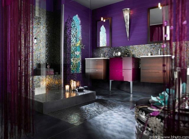 fioletowa łazienka w orientalnym stylu